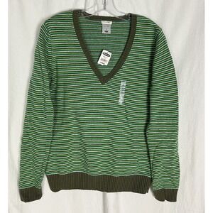 Old Navy Women's Perfect Fit Green Striped Long Sleeve Knit‎ Sweater Size L